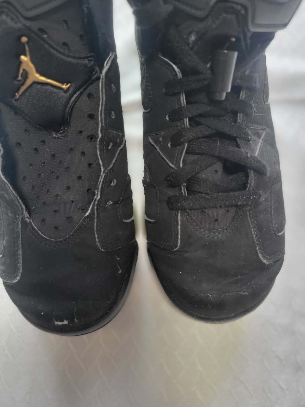 Air Jordan Black Suede Retro Sneakers with Gold Jumpman - Picture 9 of 13